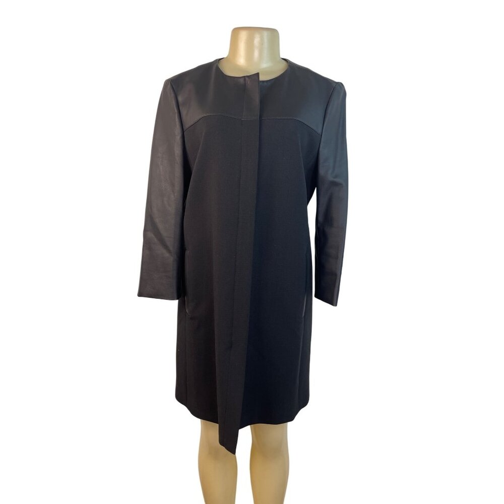 Ann Taylor Womens Black Long Sleeve Faux Leather Panel Coat Size M